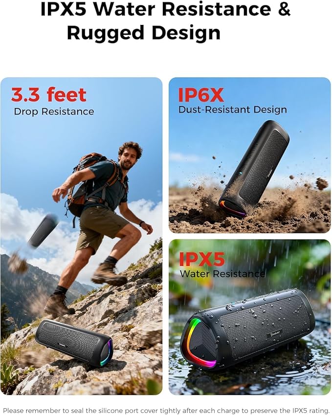 Bluetooth Speaker, 20W HD Sound, Portable Wireless, IPX5 Waterproof, Up to 24H Playtime, TWS Pairing, for Home/Party/Outdoor/Camping/Beach Essentials, Electronic Gadgets, Birthday Gift (Black) - Image 4
