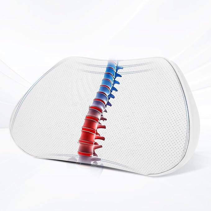 Lumbar Support Pillow for Car Seat, Office Chair, Off-White, 1PC | Leather Lumbar Pillow Memory Foam Lower Back Cushion for Back Pain Relief Improve Posture, Ergonomic Back Rest Gaming Chair - Image 6