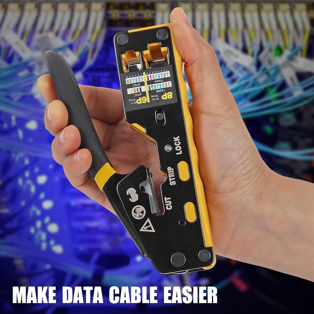 AITRIP Pass Through RJ45 Crimp Tool Kit Ethernet Crimper CAT5 Cat5e Cat6 Crimping Tool Kit with Network Cable Tester, 50PCS Cat6 Connectors, 50PCS Boots, Mini Cable Stripper - Image 6