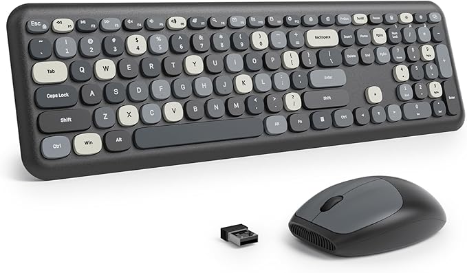 Surmen Colorful Black Quiet Keyboard and Mouse Wireless, Full-Size Girly Slient Keyboard Retro Typewriter Low-Noise 2.4GHz for Computer, Desktop, Laptop (X110-Blend Gray) by SURMEN
