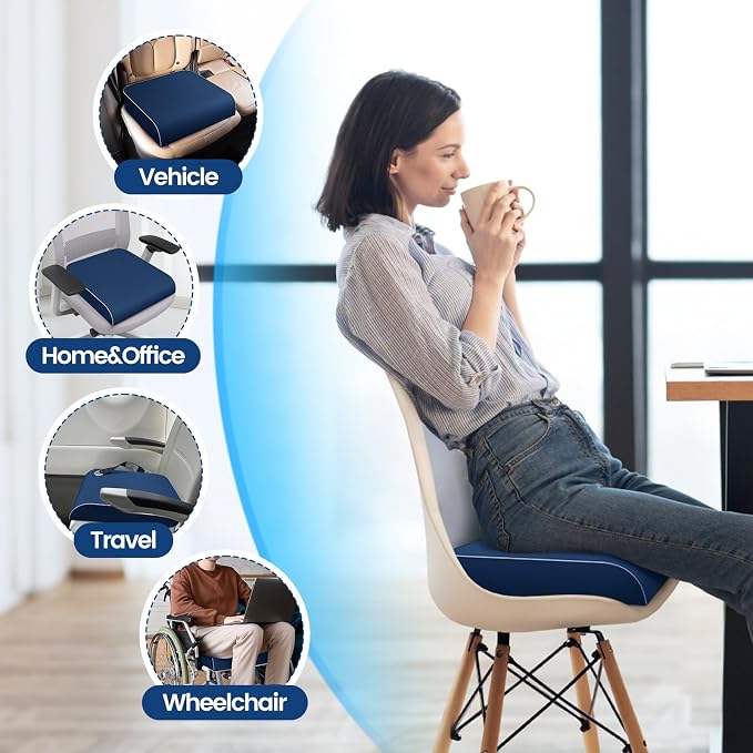 SweetSlubr Seat Cushion, Chair Pad, Memory Foam Tailbone Pain Relief | Office Chair Cushion for Tailbone Pain Relief, Non-Slip Cover, Soft Support for Office Chair, Car Seat,2X-Large/Dark Blue - Image 6