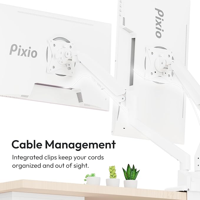 Pixio PS1D Wave White Dual Monitor Arm Stand Desk Mount - Fits up to 32 inches Monitors and up to 19.8lbs. VESA Compatibility and Integrated Cable Management - Image 5