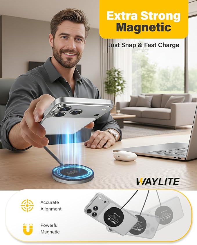 25W Magnetic Wireless Charger, 10FT Fast Charging Pad Wireless Charge for iPhone 17 16 /AirPods3/2/Pro/for Galaxy S26 Ultra/Pixel 10 Series, Portable Charger for Desk& Travel(1Pack,Black) - Image 3