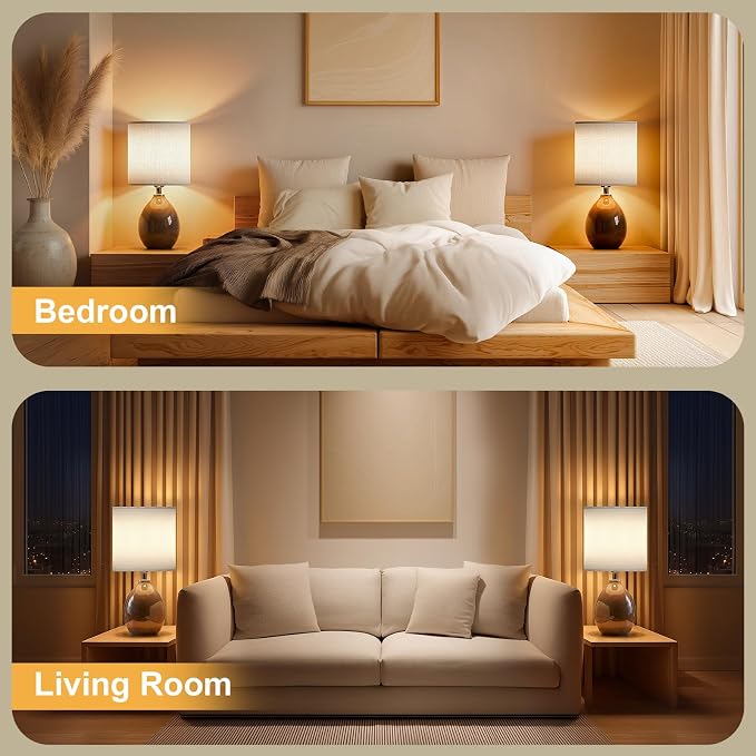 18.5" Ceramic Table Lamps Set of 2 for Living Room Bedroom, Coffee | Bedside Lamps for Bedroom Nightstand, Ice Crackle Home Bedroom Living Room Decor, Linen Fabric Shade, 3-Color Temperature - Image 5