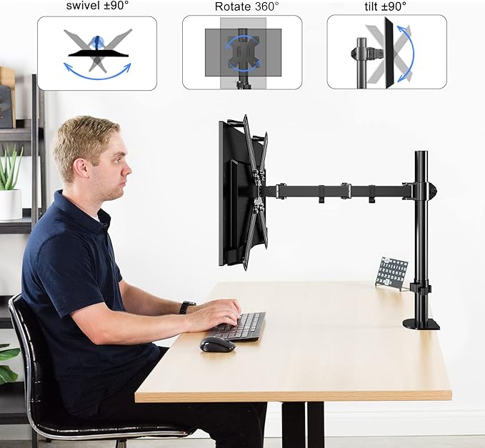 Non-VESA Single Monitor Arm Desk Mount with VESA Adapter Brackets | Holds Screens up to 27inches without VESA Holes, Fully Adjustable Stand, C-Clamp/Grommet Base - Image 3