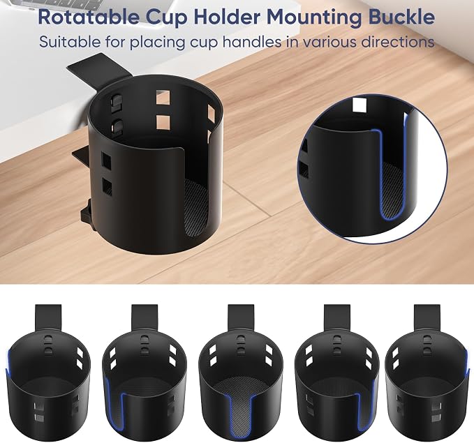OOKUU Deeper Desk Cup Holder, Anti-Spill Cup Holder for Desk or Table, Sturdy and Durable, Easy to Install, Enough to Hold Coffee Cups, Water Bottles, Gaming PC Office Accessories, Black - Image 3