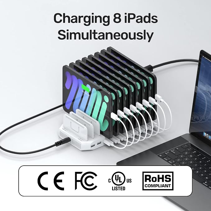 Unitek 96W 10-Port USB iPad Charging Station with Quick Charge 3.0 | For Multiple Devices, Charges 8 IPads At Once, BC1.2 Technology, Upgraded Adjustable Dividers, UL CE FCC RoHS Certified - Image 2