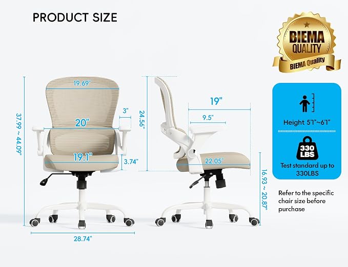 TRALT Office Chair - Ergonomic Office Chair with Back Support for Adults | Home Office Desk Chair with Lumbar Support - Ergonomic Mesh Chairs 330 lb Wide Seat for Work, Study, Office, Gaming(Beige) - Image 2