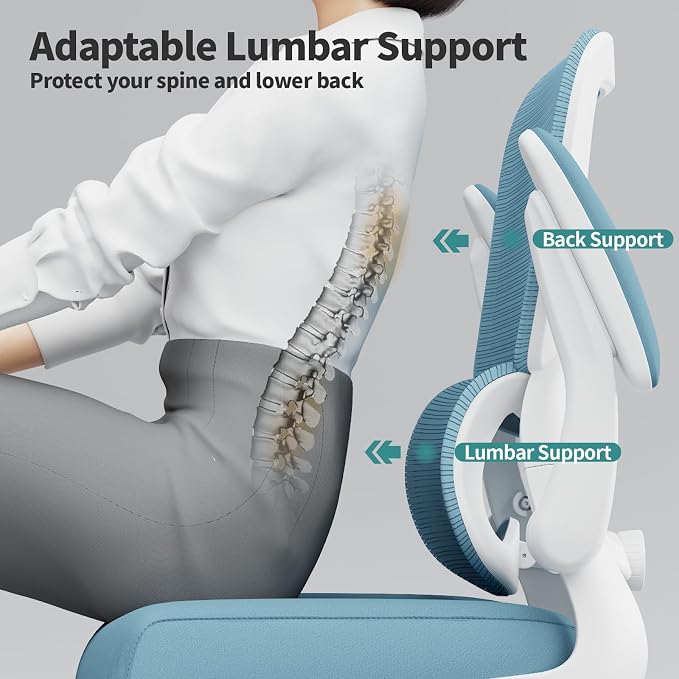 TRALT Office Chair - Ergonomic Desk Chair with Adjustable Lumbar Support, Mesh Computer Chair, Executive Chair for Home Office Comfortable Lumbar Support (1, Sky Blue) - Image 6