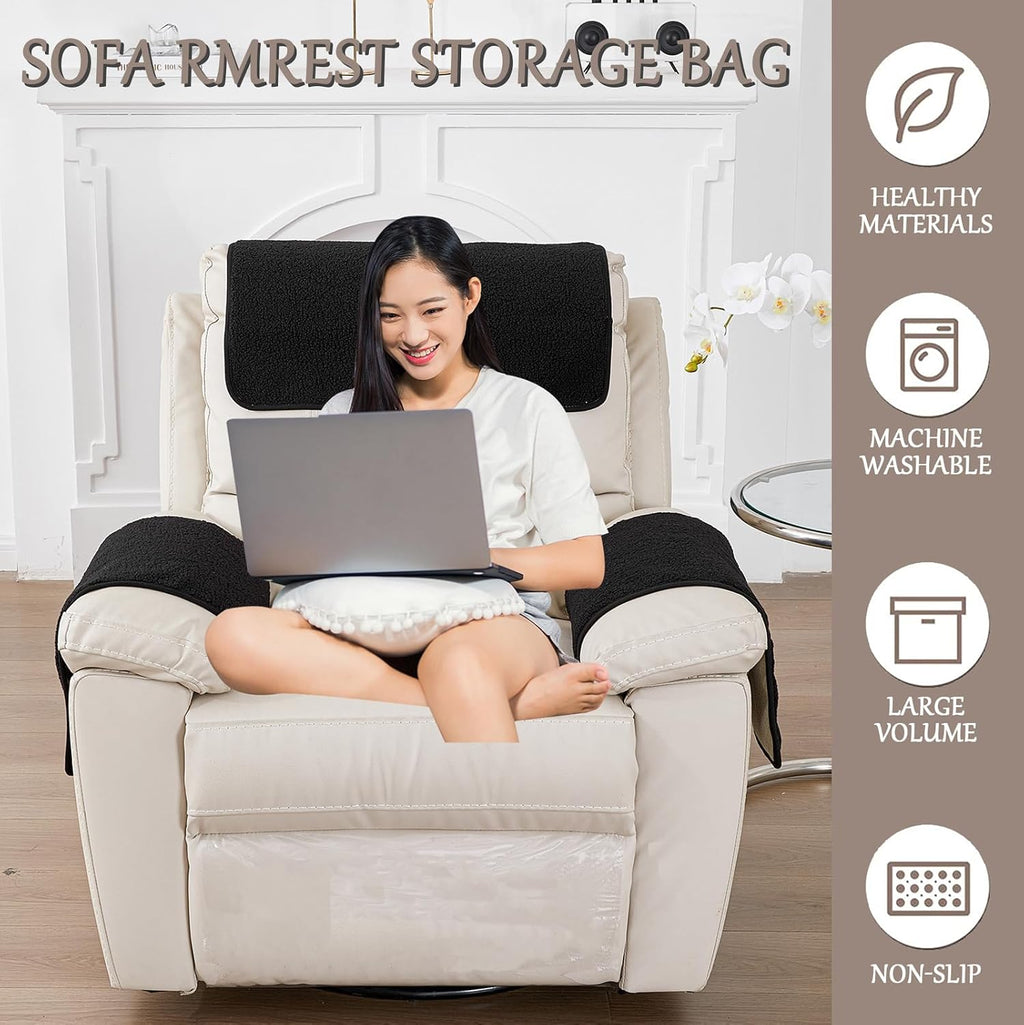 Armrest Covers for Recliners Couch Arm Covers with Pockets for Sofa - Image 2