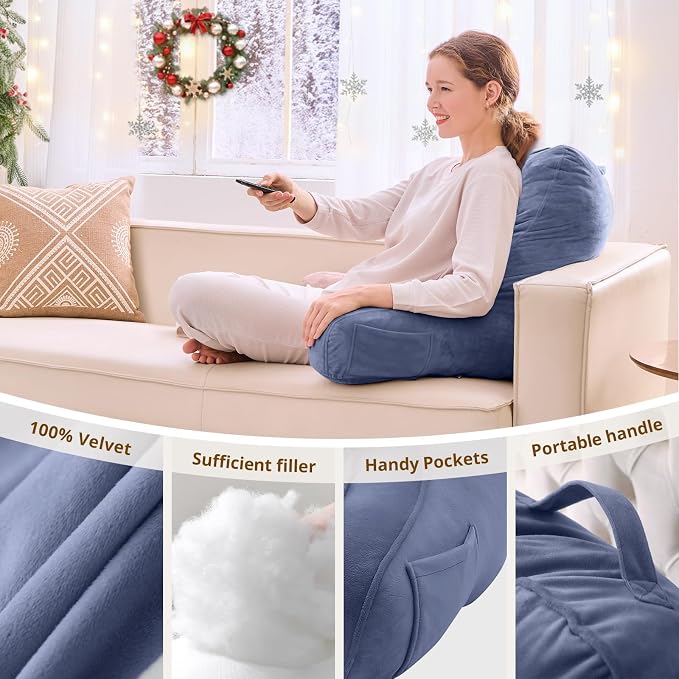 Sasttie Reading Pillow for Bed, Back Pillow for Sitting Up, Grey Purple | 21" Backrest Support Cushion for Couch, Sofa, and Floor, Dorm Essentials, OEKO-TEX, Adjustable Down Alternative Fill - Image 5