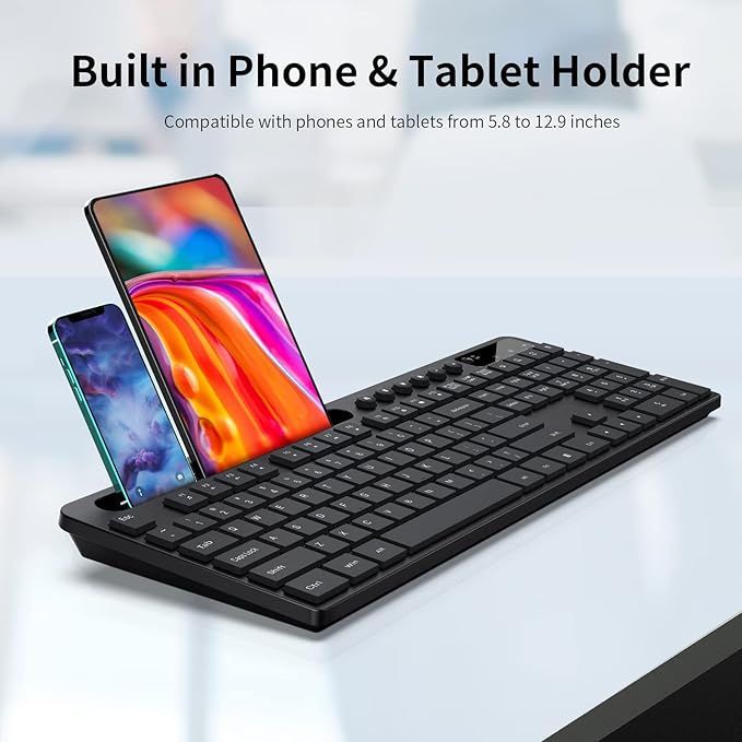 Wireless Keyboard and Mouse Combo, MARVO 2.4G Ergonomic Wireless Computer Keyboard with Phone Tablet Holder, Silent Mouse with 6 Button, Compatible with MacBook, Windows (Black) - Image 3