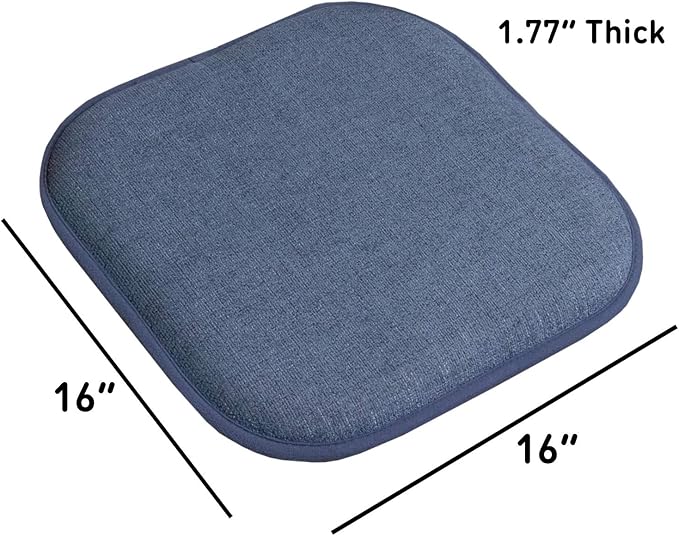 Sweet Home Collection Chair Cushion Memory Foam Pads Honeycomb Pattern Slip Non Skid Rubber Back Rounded Square 16" x 16" Seat Cover, 2 Pack, Alexis Denim - Image 4