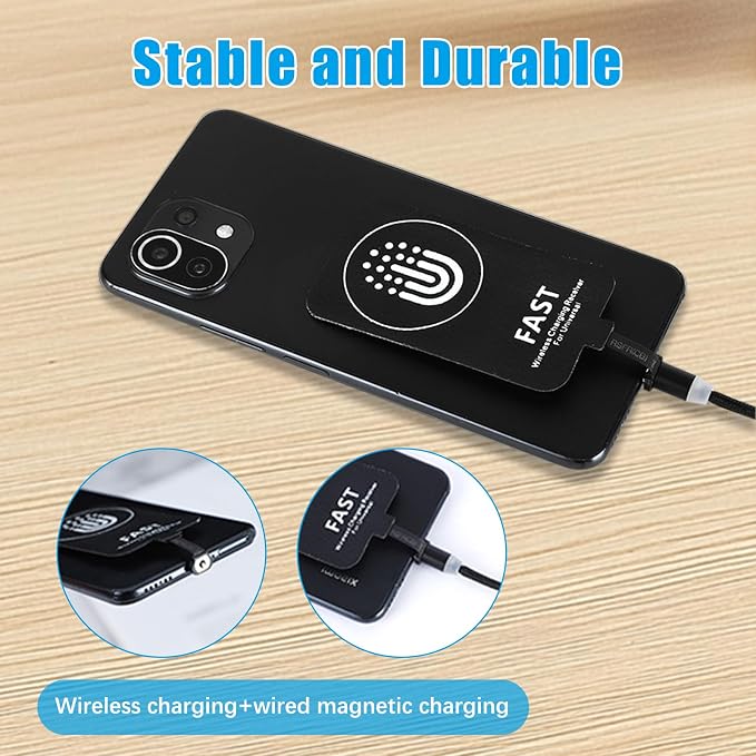 10W Wireless Charging Receiver, Magnetic Type C Adapter for USB Phones | Magnetic 2-in-1 design thin profile. Works with Qi pad. Foldable plug for pocket or bag For home office and travel - Image 4