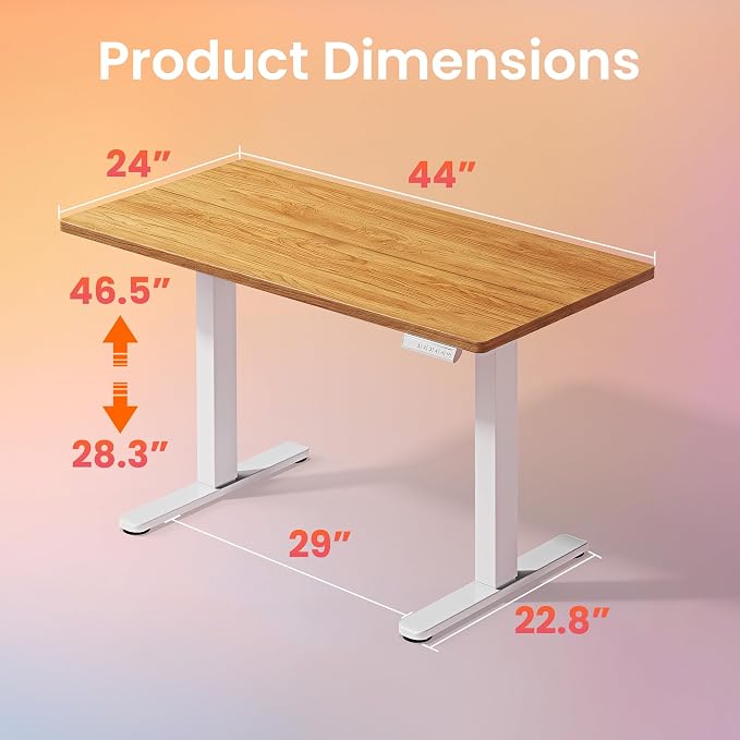 HUANUO 43x24 Inch Electric Standing Desk, Adjustable, Light Vintage Brown | 176 Lbs Capacity, Smooth Home Office Desk, 4 Memory Presets & Headphone Hooks, 28.3–46.5 Inch Height Range, Easy to assemble - Image 3