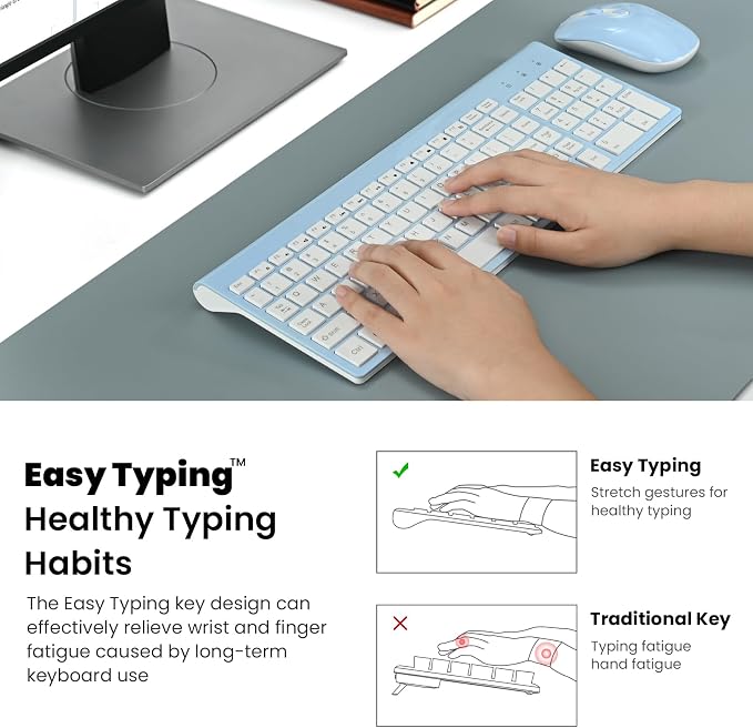 cimetech Wireless Keyboard and Mouse Combo, Compact Full Size Wireless Keyboard and Mouse Set 2.4G Ultra-Thin Sleek Design for Windows, Computer, Desktop, PC, Notebook - Baby Blue - Image 7