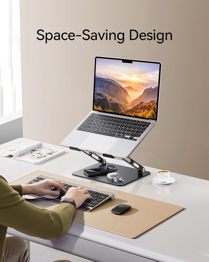 Orlian Foldable Aluminum Laptop Stand Up to 17.3" Laptops, Height Adjustable Portable Ergonomic Computer Holder, Space Saving Desk with Heat Dissipation. Compatible with MacBook/Dell/HP etc, Black - Image 3