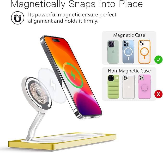 3 in 1 Wireless Charging Station for Apple Devices with MagSafe | For iPhone 17/Air/16/15/14/13/12, AirPods & Apple Watch, Foldable Portable Aluminum Charging Stand, Adapter Included - Image 2