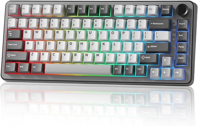 YUNZII B75 PRO 75% Wireless Mechanical Keyboard (Dark Grey,Milk Switch) | Hot Swap Keyboard with Knob, Gasket Mount, Creamy Pre-lubed Switch for Smooth Typing, BT/USB-C/2.4G, for Gaming by YUNZIIMECHANICALKEYBOARD