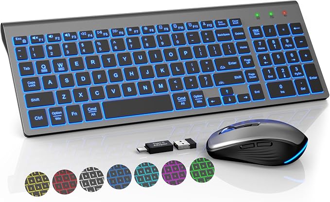 Wireless Keyboard and Mouse Combo, Compact Backlit Scissor Keys | Slim Design, Rechargeable, Quiet Typing, RGB Mouse, Auto Sleep, 2.4GHz USB Wireless, KM61PRO Portable Set for Windows & Mac by SABLUTE