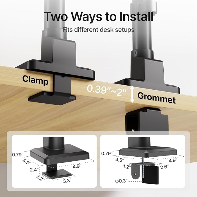 monTEK Tall Single Monitor Arm for 17 to 45 Inch Screen, Holds 35 Lbs | Adjustable Upgraded Heavy Duty Ultrawide Monitor Arm with C Clamp, Grommet Base, Cable Management, VESA 75/100mm - Image 5