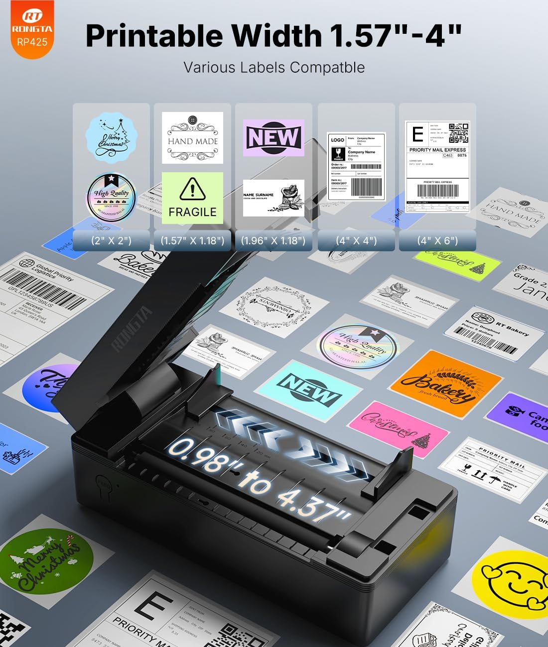 Rongta Shipping Thermal Label Printer, Bluetooth 4x6 Sticker Label Maker Wireless Shipping Label Printer for Package Small Business Compatible with Windows macOS Android iOS (Black) - Image 3