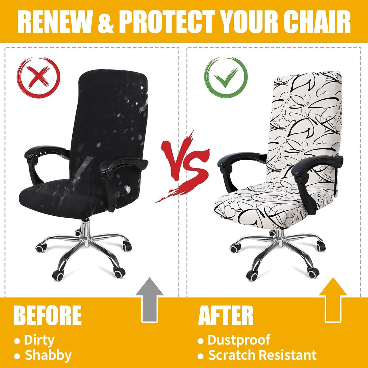 Smiry Stretch Printed Office Computer Desk Chair Covers, Beige and Black - Image 7