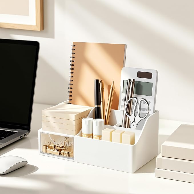 HBlife Acrylic Desk Organizer with Drawer, Pen & Pencil Holder, Multifunctional Desktop Caddy for Office Supply and Organization - Image 4
