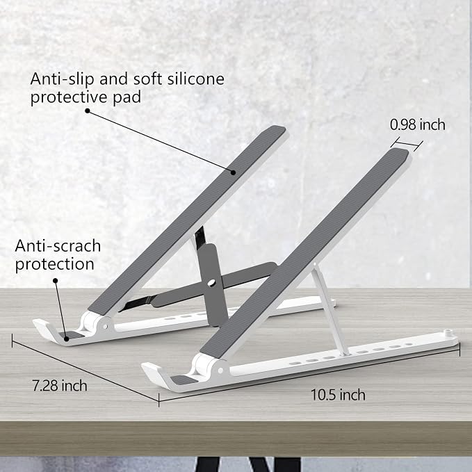 Tonmom Laptop Stand for Desk, Adjustable Laptop Riser, White | ABS+Silicone Foldable Portable Notebook Holder, Ventilated Cooling Notebook Mount Computer Stand for 10-15.6” Laptops,Tablets - Image 5