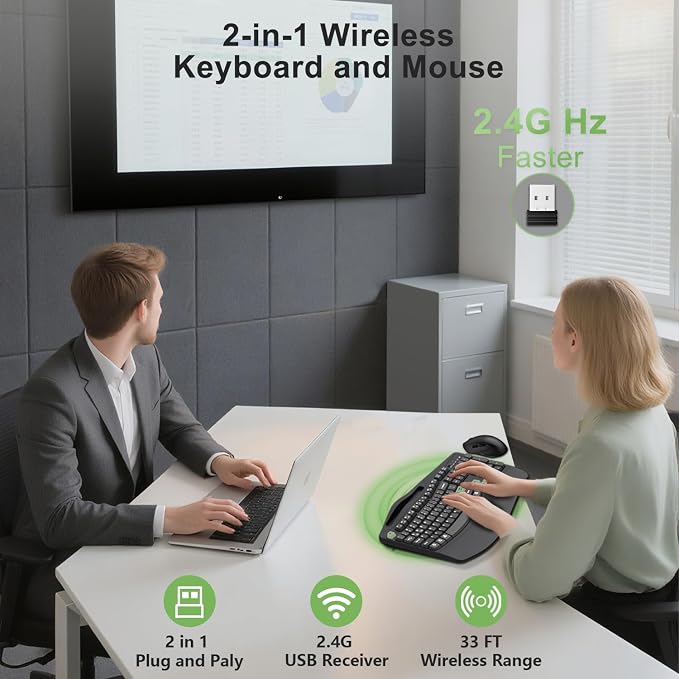 Wireless Keyboard and Mouse Combo, 2.4G Ergonomic Wave Keys(AvocadoGreen) | Full Size Ergonomic Keyboard with Wrist Rest, Phone Holder, 3-Level DPI Silent Mouse with 6-Buttons,for Windows/Mac OS/Laptop - Image 5