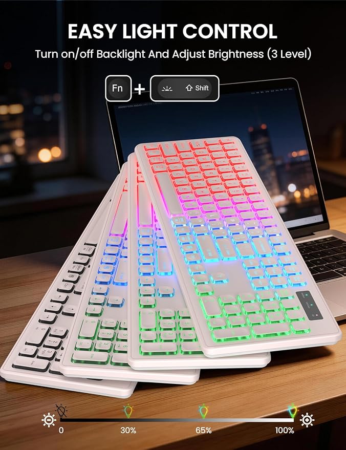 Wireless Keyboard and Mouse Combo, RGB Backlit, Rechargeable & Light Up Letters, Full-Size, Soft Typing, Sleep Mode, 2.4GHz Quiet Keyboard Set for Mac, Windows, Laptop, PC, Trueque KM42Pro | Light Up Letters, Full-Size, Soft Typing, Sleep Mode, 2.4GHz ... - Image 2