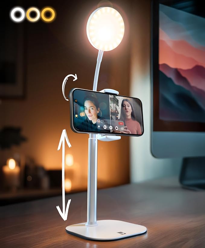 COOPER ChatStand Halo Sturdy Phone Stand for Recording with Light for Desk | 9-13" Adjustable, Weighted Base, iPhone Stand & Phone Holder, Ring Light Tripod for Video Recording, Filming, Fits all Phones - Image 2