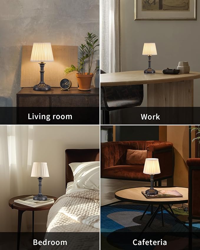 KDG Mottled Silver Cordless Table Lamps Set of 2, Beige Fabric Shade Light | 2700K Stepless Dimmable 4000mAh Battery Powered Portables Small Desk Lamp, LED Lighting for Living Room, Dining Room, Bedroom - Image 6