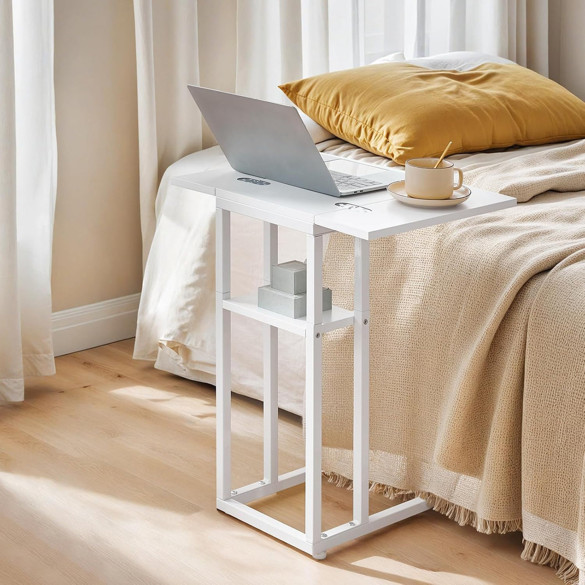 HOOBRO Foldable C Shaped End Table, C Shaped Side Table with Storage Shelf - Image 4