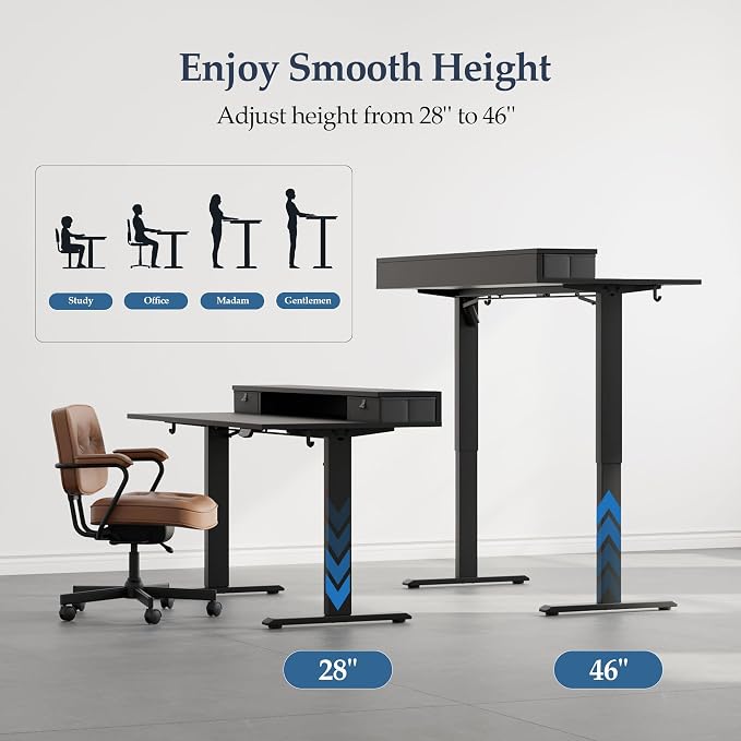 Klicelor 48 x23 Inch Electric Standing Desk with Drawers, Adjustable Height Small Sit Stand Desk for Home Office, Compact Computer Workstation with Storage– Black - Image 5