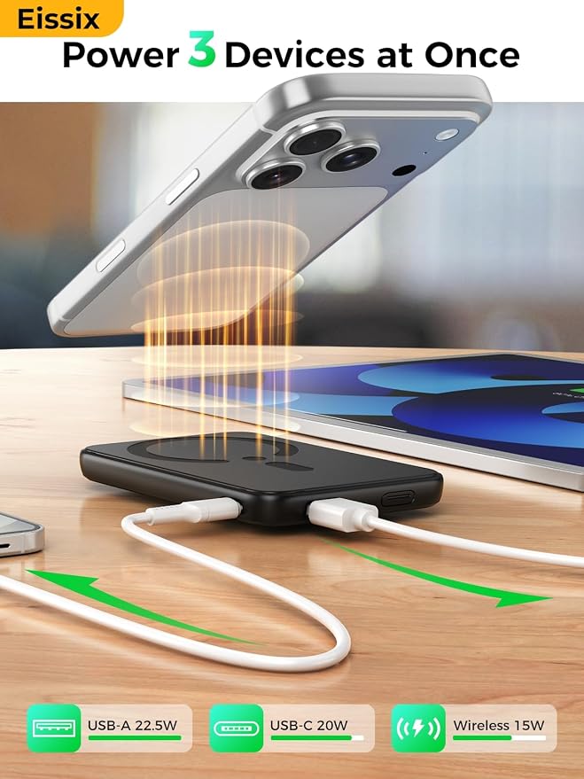 Portable Charger 12000mAh, Foldable Stand, for Magsafe Power Bank | Flight-Safe, 22.5W Fast USB-C & Magnetic Wireless, Power 3 Devices, LED Display, for iPhone 17/16/15/14/13/12, Travel/Cruises - Image 7