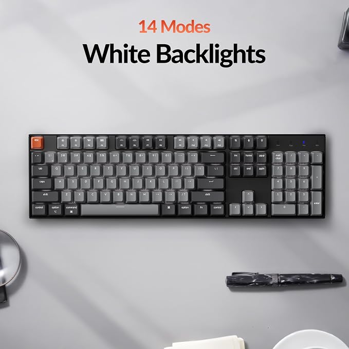Keychron K10 Full Size 104 Keys Bluetooth Wireless Mechanical Gaming Keyboard for Mac Windows with Keychron Silent K Pro Red Switch, Multitasking/White LED Backlight/USB C Wired Computer Keyboard - Image 6