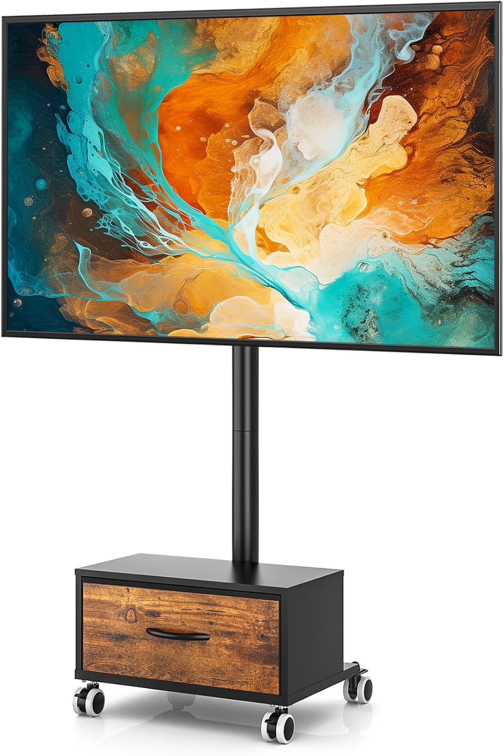 Rfiver Mobile TV Cart with Wooden Drawer for 27-60 Inch TVs (Brown) by Rfiver