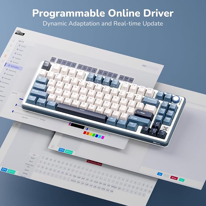 RK ROYAL KLUDGE X87 Gasket Mechanical Keyboard, 75% Wireless Gaming Keyboard with Touchable X-Plate & Volume Knob, Bluetooth/2.4GHz/Wired, Hot Swappable RGB Backlit (Blue, Tactile Beige Switch) - Image 8