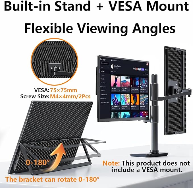 16” 4K Portable Monitor, 3840×2400 IPS 16:10 Gaming Display | 400-Nit HDR Second Screen with Speakers, Stand, Vertical Mode & VESA Mount for Laptop, Mac, PC, PS5 and Xbox - Image 5