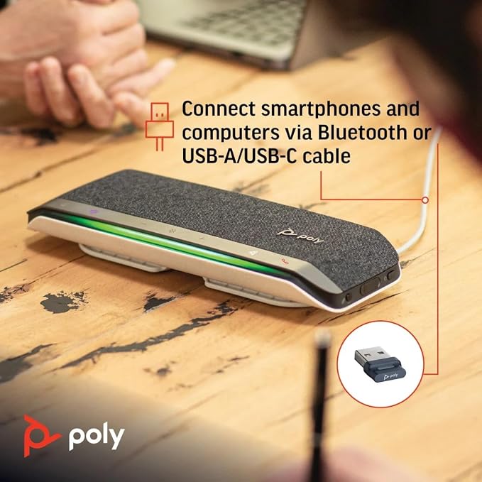 Poly - Sync 40+ Bluetooth Smart Speakerphone (Plantronics) - Flexible Work Spaces - Connect to PC/Mac via Included BT600 Dongle & Smartphones via Bluetooth - Works with Teams (Certified), Zoom & more - Image 6