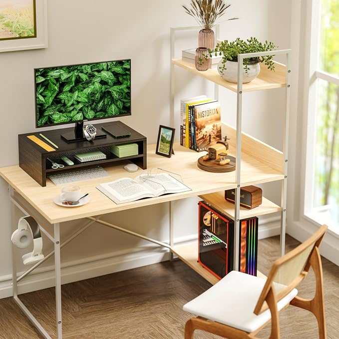 Simple Trending 2-Tier Monitor Stand Riser, Desk Storage Organizer, Black | Wood Desktop Stand for PC/TV, Laptop & Printer Stand, Premium MDF Material, Anti-Slip Pads, Waterproof, 16"W x 9"D x 5.5"H - Image 4