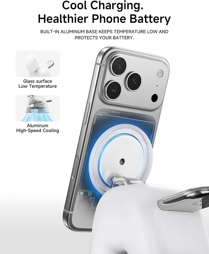 Magnetic Wireless Charging Station, Charger Stand for iPhone Apple Watch | 2026 2 in 1 Foldable Charger Stand 15W for iPhone 17 16 15 14 13 12 Pro Max, 5W for Apple Watch&Airpods, 30W Adapter included - Image 5
