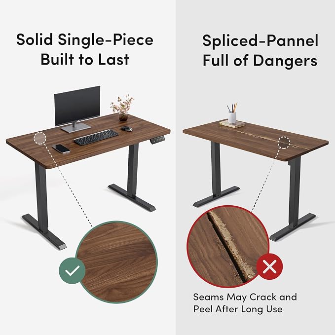 CubiCubi 48 x 24 One-Piece Electric Adjustable Standing Desk, Black Walnut | Height Adjustable Electric Large Computer Home Office Sit Stand up Workstation, with Memory Presets, Headphone Hook - Image 5