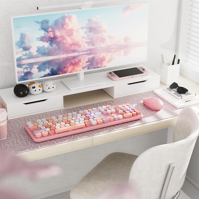 Colorful Wireless Keyboard and Mouse Combo Pink Colorful | Full-Sized Office Keyboard with Typewriter Flexible Keys, 2.4GHz Dropout-Free Connection, Optical Mouse for PC Laptop - Image 2