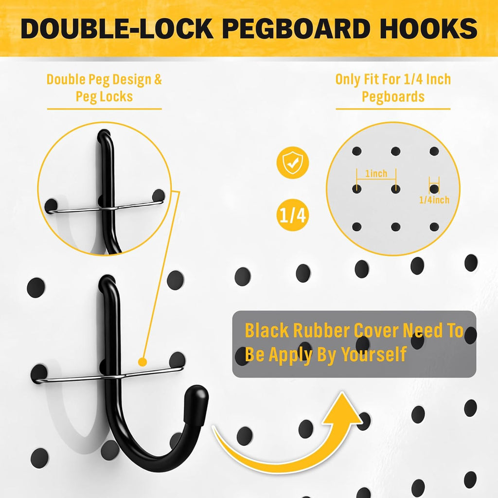 286-Piece Extra Thick Pegboard Hooks Set, 1/4" Heavy Duty Black Peg Board Organizer Accessories with Bins, Metal Pegboard Accessories with Pegs Lock, Peg Board Hooks for Hanging - Image 6