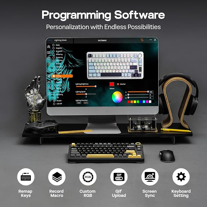 EPOMAKER X Aula EA75 MAX Wireless Gaming Keyboard with Screen & Knob | 5000mAh, Hot-Swap, Lubed Switches, RGB Backlit, Creamy Gasket, 75% Mechanical Keyboard (Black, Reaper Switch) - Image 7