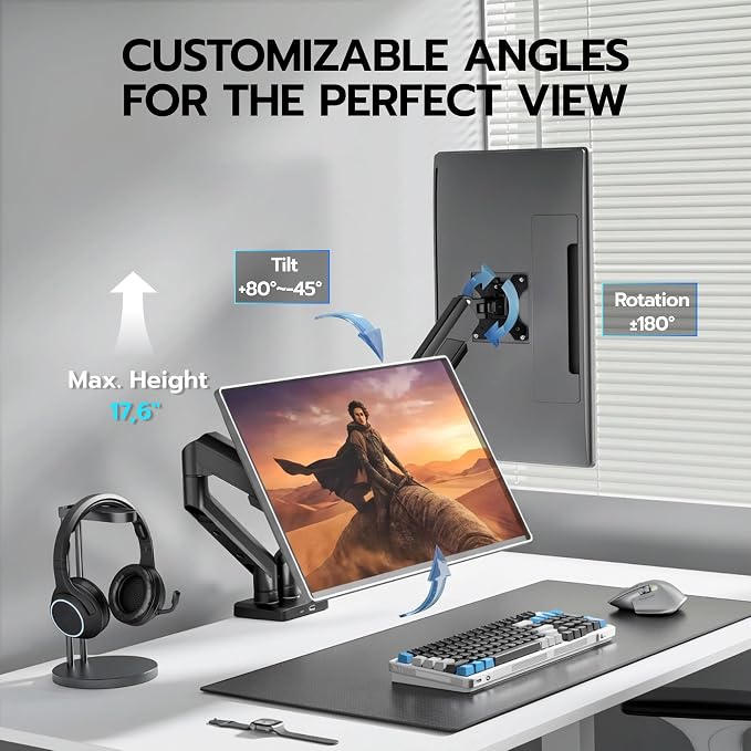 ARES WING Dual Monitor Mount with USB for 2 Monitors for 17-35 inch, Black | Heavy Duty Monitor Arms for 2 Monitors, Fully Adjustable Monitor Desk Stand for Ultrawide Screen, VESA 75x75 or 100x100mm - Image 5