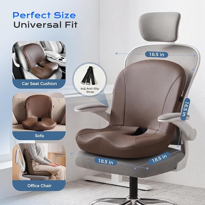 Coverado Car Seat Cushion and Lumbar Support Pillow One Piece, Napa Leather Memory Foam Ergonomic Back Support Driving Seat Cushion for Back Pain, Non-Slip Washable Cushion for Car, Driver, Office - Image 8