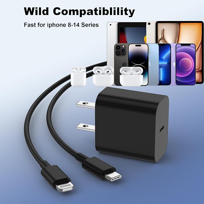 iPhone Charger Fast Charging,20W PD USB C Wall Charger 4 Pack with 6FT Fast Charging Cable - Fast Charger for iPhone 14/14 Pro Max/13/13 Pro/12/12 Pro/11/11 Pro/XS, iPad（Black） - Image 5